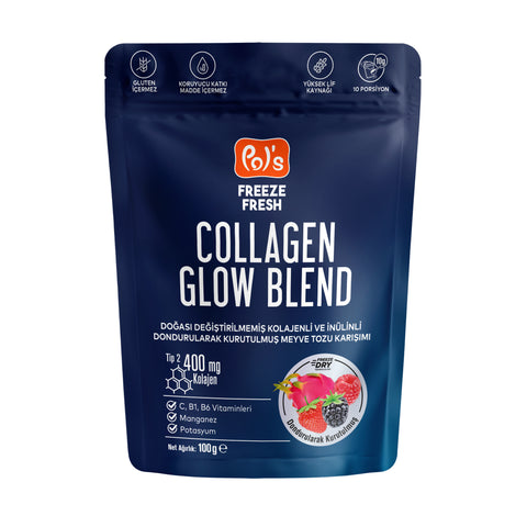 Pol's Freeze Fresh Glow Blend 100 g, Dondurularak Kurutulmuş Meyve Tozu, Kolajen, İnülin, Yüksek Lif, Manganez
