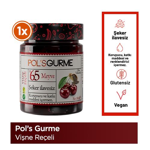 Pol'sGurme Vişne Reçeli Chia Tohumlu Şeker İlavesiz %65 Meyve Oranlı 380 gr